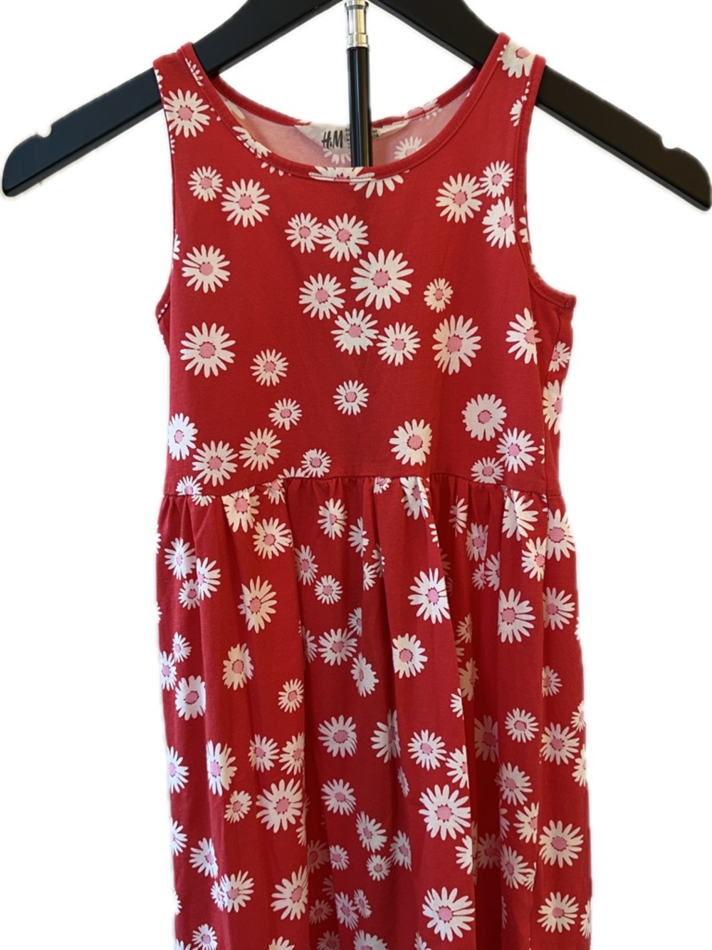 H&M Gorl’s Sleeveless Daisy Print Knit Dress in Red, Pink and White